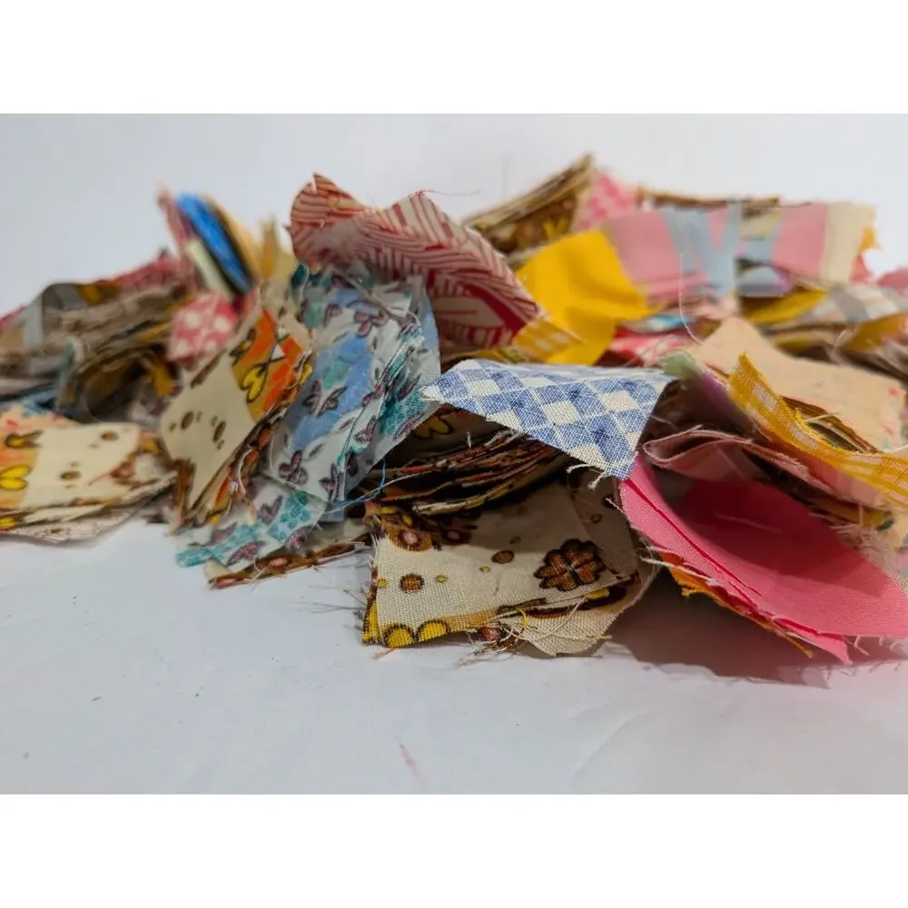 Huge Lot of Vintage Quilt Squares Fabric Quilting Gingham Calico Floral 11.2 Oz